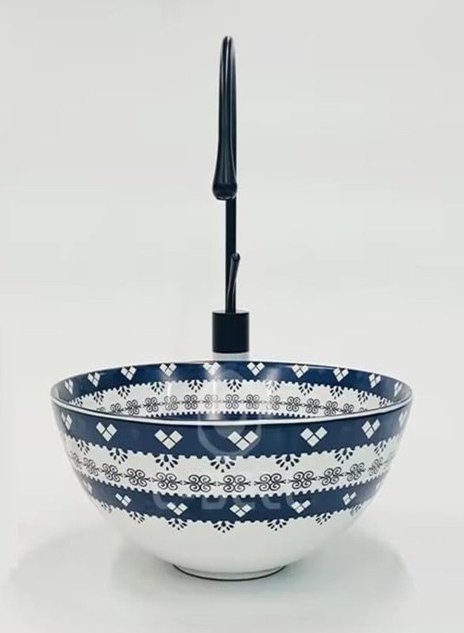 B BACKLINE حوض غسيل مغربي من السيراميك من Backline | حوض غسيل حمام من السيراميك يُوضع على سطح الطاولة | حوض غسيل عصري يُوضع فوق سطح الطاولة | حوض غسيل للحمام 43 × 43 × 12 سم (أزرق داكن مغربي) - Image 1